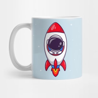 Cute Astronaut In Rocket Cartoon Mug